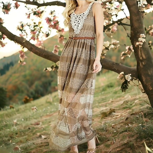 77392  Handmade Belted Maxi Dress - Picture 1 of 4